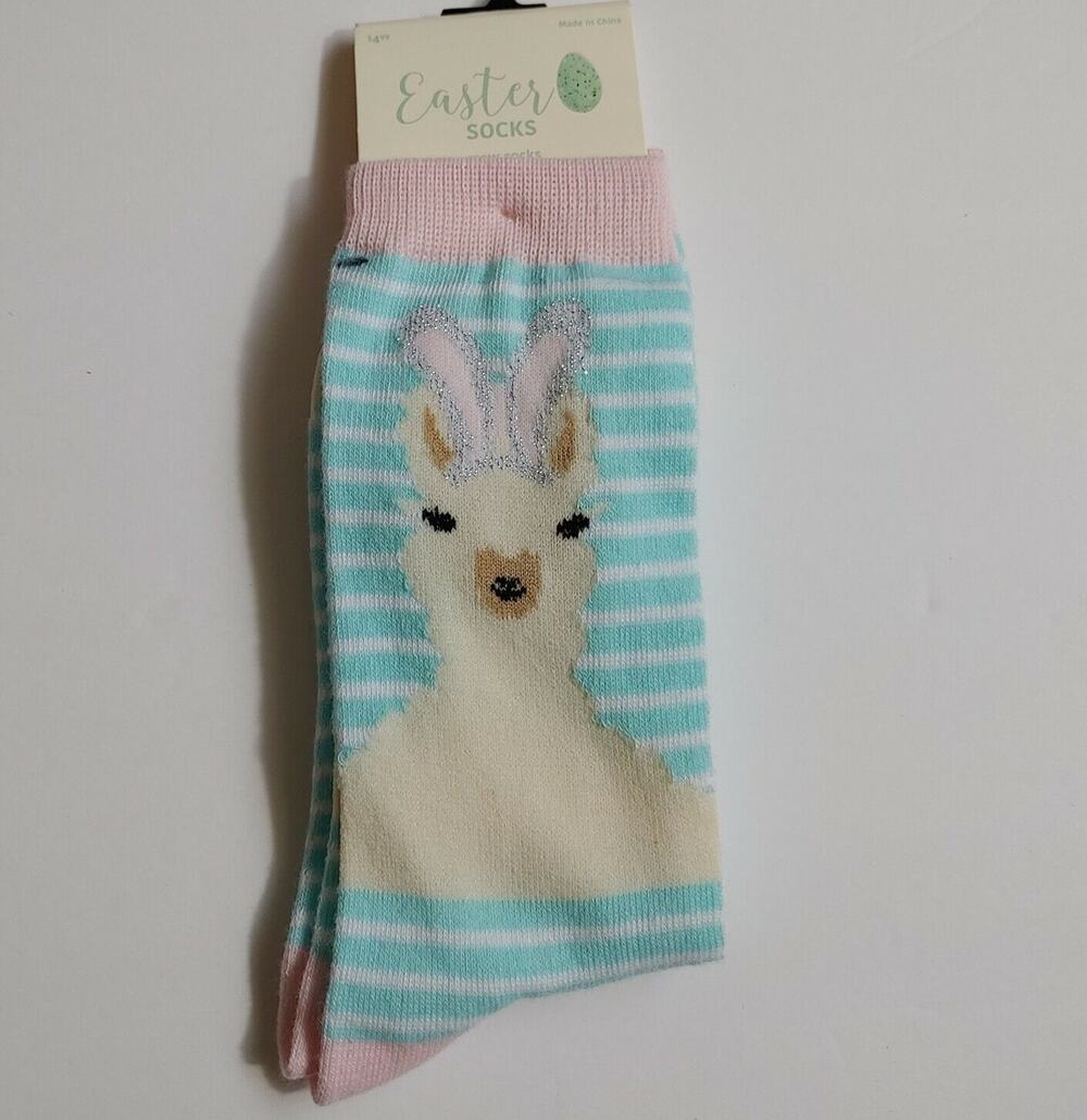 Women's Easter Llama Crew Socks ~Size 4 - 10